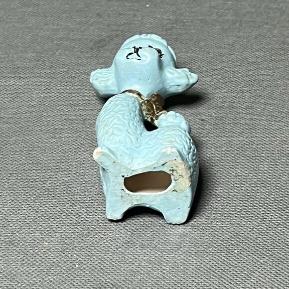 Vintage Blue Ceramic Sitting Poodle w/Gold Bow Collar MCM-Anthropomorphic-Kitch - Picture 8 of 11